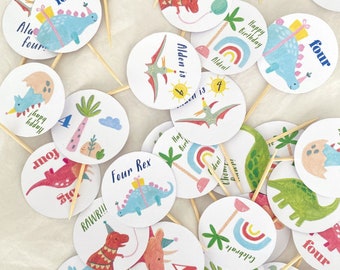 Kid's Dinosaur Editable Cake and Cupcake Toppers, Instant Digital Downloadable Template, Boy's Dinosaur Gift Tag Party Favor, DINO