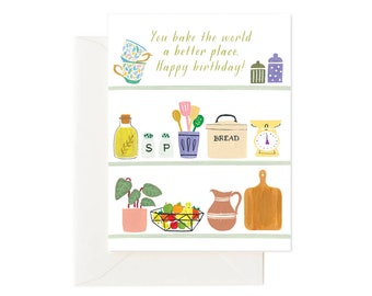 Bake the World a Better Place Birthday Card, Baker Chef Food Lover's Birthday Card, Kitchen Birthday Card