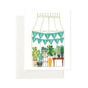 Cartão de aniversário de plantas com efeito de estufa, cartão de aniversário floral e verde, cartão botânico de feliz aniversário