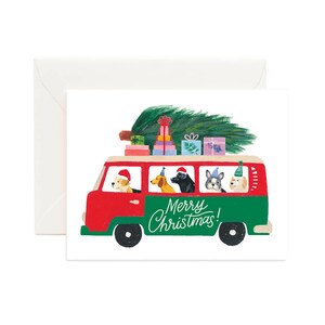 Christmas Van Dogs, Animal Dog Holiday Card, Christmas Card, Merry Christmas Card