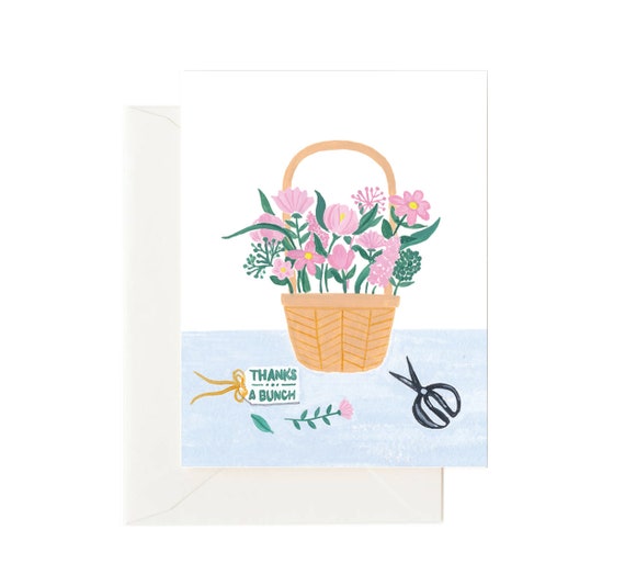 Thanks Greeting Card Flower Basket // Thank You Card | Etsy