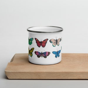Butterflies Enamel Mug, Housewarming Gift, Mug Birthday Gift, Gift Under 30, Teacher Gift, Cozy Holiday Mug, CUP 画像 1