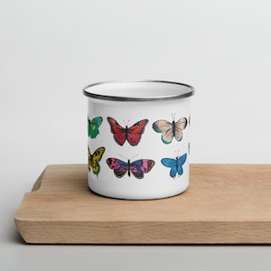 Butterflies Enamel Mug, Housewarming Gift, Mug Birthday Gift, Gift Under 30, Teacher Gift, Cozy Holiday Mug, CUP