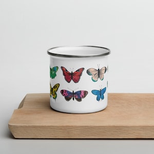 Butterflies Enamel Mug, Housewarming Gift, Mug Birthday Gift, Gift Under 30, Teacher Gift, Cozy Holiday Mug, CUP image 1