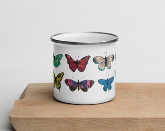 Butterflies Enamel Mug, Housewarming Gift, Mug Birthday Gift, Gift Under 30, Teacher Gift, Cozy Holiday Mug, CUP