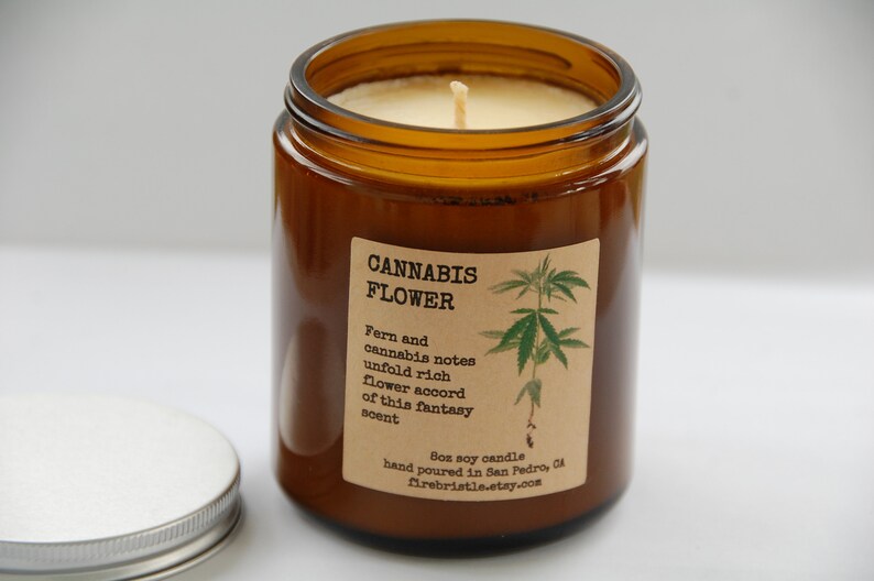 Cannabis Soy Candle Marijuana Scent Glass Jar Candle Weed Etsy