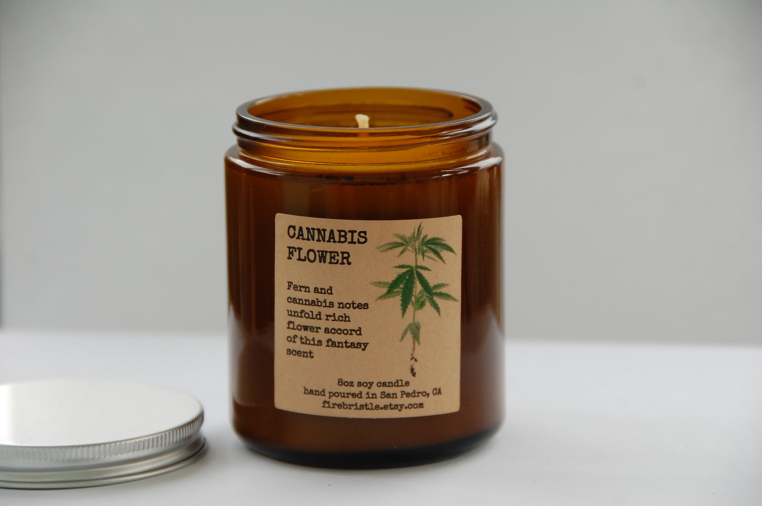 Cannabis Soy Candle Marijuana Scent Glass Jar Candle Weed Etsy