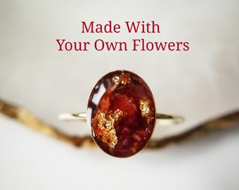 Personalized Gold Filled Flower Ring: Bridal Bouquet Keepsake, Baptism, Engagement, Anniversary, Funeral Gift