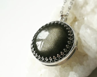 Sterling Silver Gold Obsidian Locket, Gemstone Photo Locket, Photo Medaillon, Keepsake Jewellery, personalised jewellery
