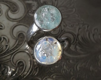 Raw crystal Ring Apatite Opalite Double Ring gemstone crystal healing energy Boho Jewelry Anniversary Wife Mother Graduation Birthday