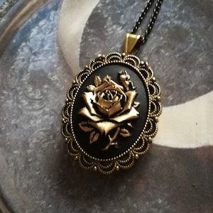 Gothic Victorian Photo Locket, Black Gold Rose, Custom Necklace, Personalised Locket, Secret Message, Keepsake Jewellery, Medaillon, Dark