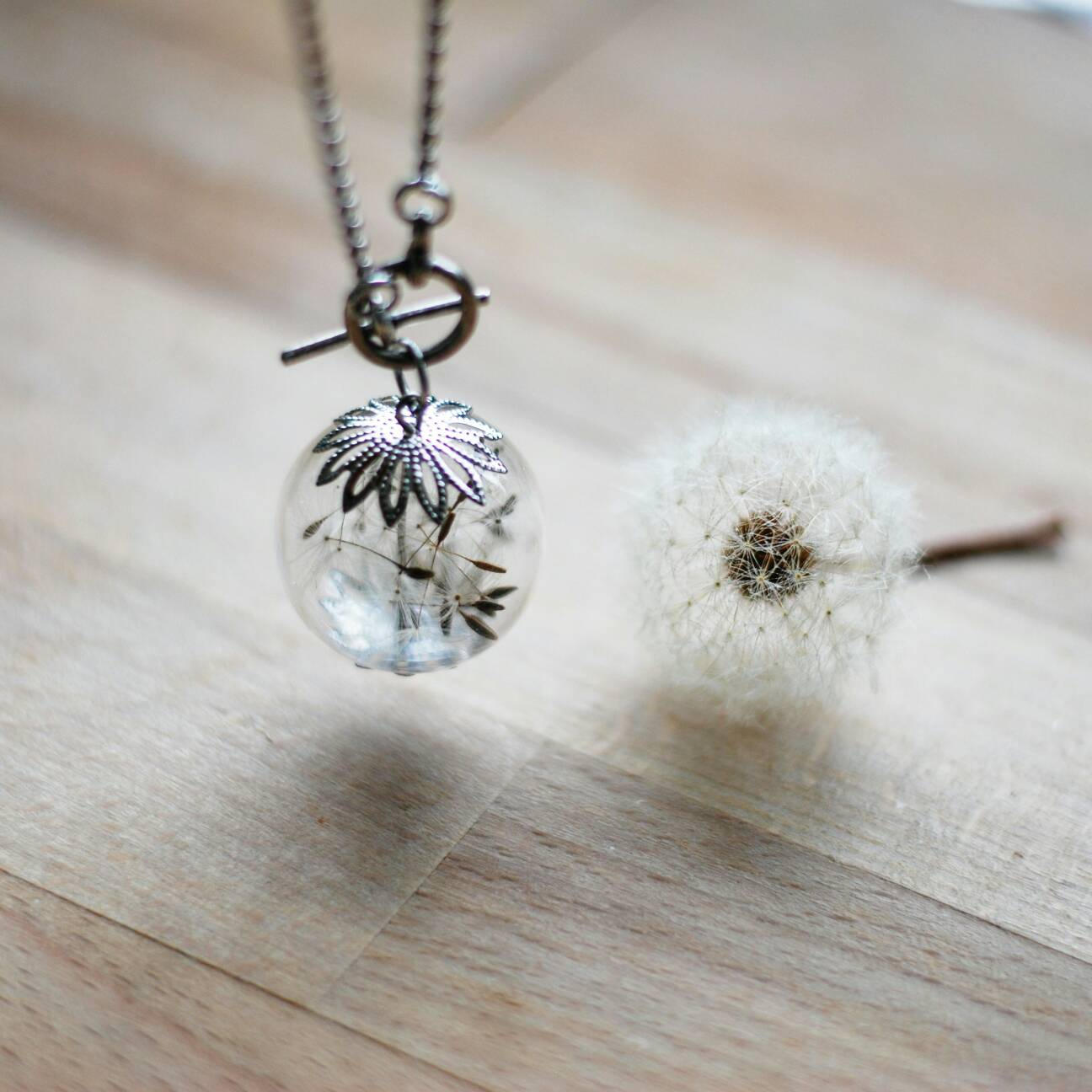 necklace with dandelion inside