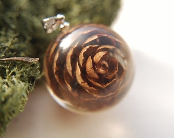 Pine Cone Necklace Autumn Winter Jewelry Woodland Tree Woods Brown Sterling Globe Crystal