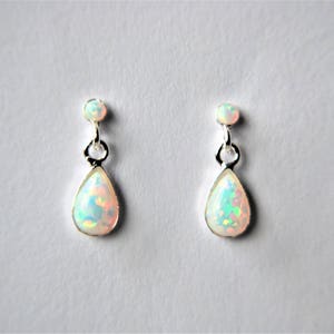 Sterling Silver Opal Earrings White Firey Opal Tear Drop Minimalist Ear Studs Tiny Dainty Jewellery