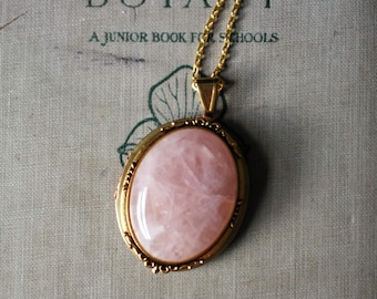 Personalised Gold Rose Quartz Locket Necklace: Keepsake Photo Medallion