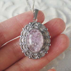 Lepidolite Silver Locket Personalised Photo Medaillon Necklace Jewelry Vintage Victorian Style Power Stone Healing Gift For Her