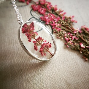 Scottish Heather Necklace, Real Flower, Pink Heather, Eco Fashion, Pressed Flower, Gift for Her, Floral Gift, Gardner, Scotland