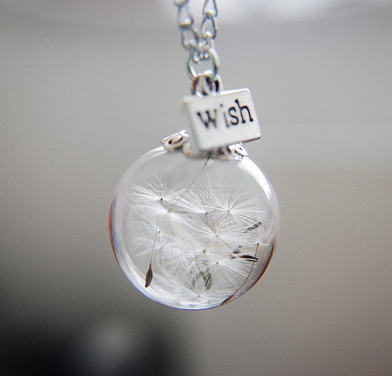 Clearance Dandelion Necklace Make A Wish Real Dandelion Seed Terrarium Jewelry Real Flower Jewelry Glass Bead Orb Necklace Botanical image 1