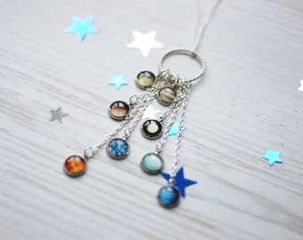 Collar con borlas del sistema solar: joyería planetaria, regalo espacial para geeks