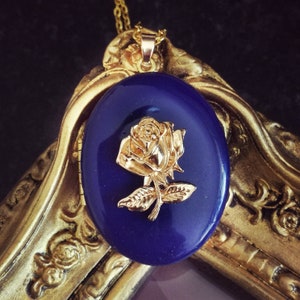Vintage Blue Enamel Locket, Gold Rose, Custom Necklace, Personalised Locket, Secret Message, Keepsake Jewellery, Medaillon, Victorian