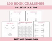 100 Book Challenge Tracker: Printable Reading Log (Digital Download)