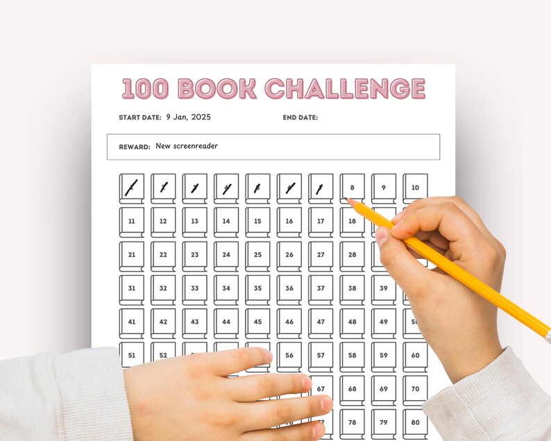 100 Book Challenge Tracker: Printable Reading Log (digital Download) - Etsy