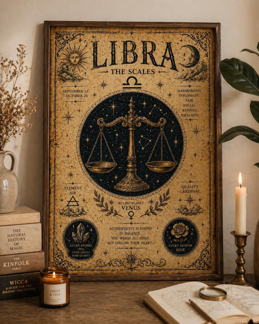 Libra Retro Libra Zodiac Vintage Poster, Balance Scales Print, Retro Horoscope ...
