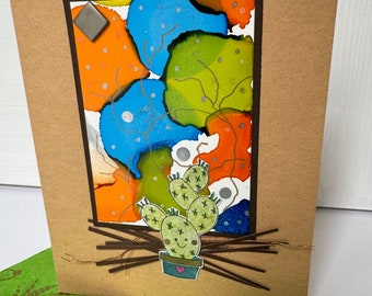 Handmade birthday card fun cactus whimsy