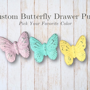 Custom Painted Cast Iron Butterfly Drawer Pull: Distressed Bedroom Knob