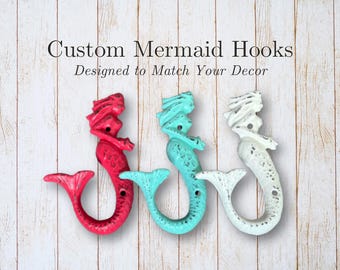 Painted Cast Iron Mermaid Hook: Beach Decor