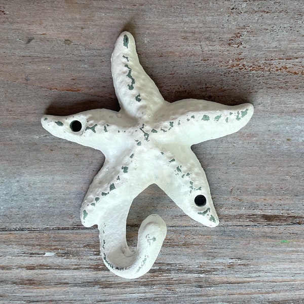 Starfish Cast Iron Hook / Custom Painted Starfish Hook / Beach Decor / Decorative Hook (green patina)