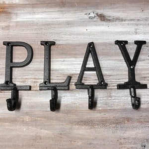 Hand Painted Cast Iron Letter Hook: Rustic Wall Decor