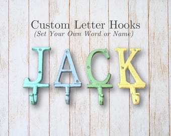 Hand Painted Cast Iron Letter Hook: Rustic Wall Decor - Custom Alphabet Hook