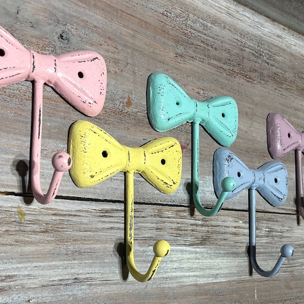 Bow Hook / Bow Shaped Cast Iron Decorative Hook / Custom Painted Bow Hook / Nursery Wall Hook