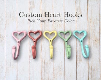 Heart Hook / Heart Shaped Cast Iron Decorative Hook / Custom Painted Heart Hook / Nursery Wall Hook