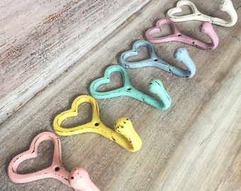 Heart Hook / Heart Shaped Cast Iron Decorative Hook / Custom Painted Heart Hook / Nursery Wall Hook