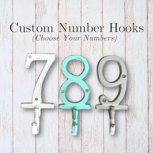 Custom Painted Number Wall Hook: Distressed Cast Iron