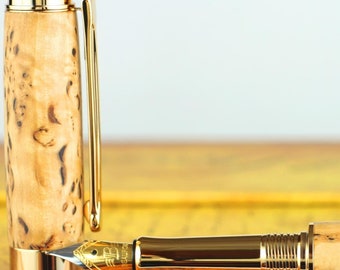 Fountain Pen - Engravable & Handmade Masur Beech Body - Beaufort 23k Gold plated Bi-metal Size 5 Nib