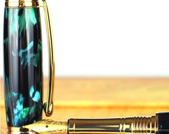 Handmade Italian Fountain Pen: Mazzucchelli Ceblox, 23K Gold Nib