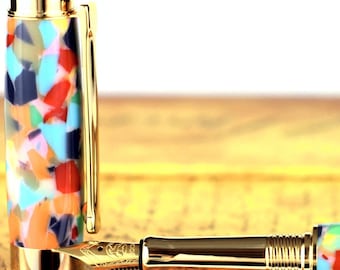 Handmade Conway Fountain Pen: Vintage English Lapis Blue, 18K Gold Nib