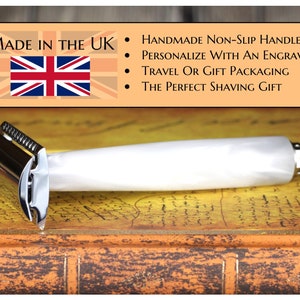 Bespoke Shaving Razor - Handmade Pearl White Handle - German Muhle R89 Head