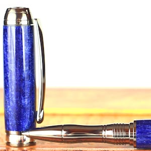 Rollerball Pen - Engravable & Handmade Diamond Cast Blue Silver Acrylic