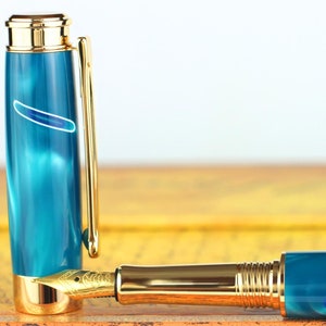 Caneta-tinteiro - Omas Aqua italiana vintage feita à mão e gravável - Bock ouro maciço 18K tamanho 5 ponta