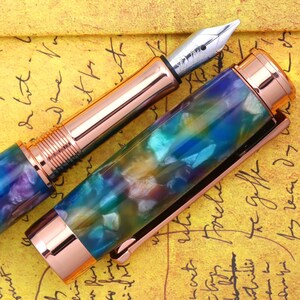 Calligraphy Fountain Pen - Engravable & Handmade Vintage Conway Heather Acrylic - Bock 1.1mm Stainless Steel Size 5 Stub Calligraphy Nib