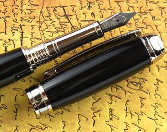 Calligraphy Fountain Pen - Handmade Gloss Black Body - Bock 1.1mm Stainless Steel Size 5 Stub Calligraphy Nib