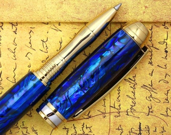 Rollerball Pen - Handmade & Engravable 'Burple' Blue Purple Abalone