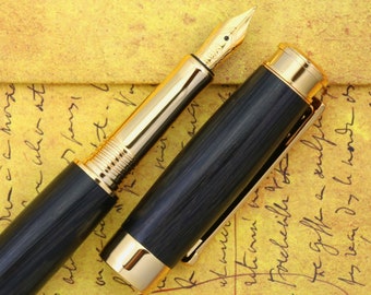 Pluma estilográfica - Antigua pluma irlandesa de madera de pantano - Bock de oro macizo de 18 quilates, tamaño 5, hecha a mano y grabable