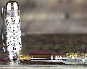 Pluma estilográfica Steampunk hecha a mano - Franck Muller Abalone & Watch Parts Cuerpo - Beaufort 23K Gold Plated Bi-metal Size 5 Nib