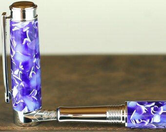 Calligraphy Fountain Pen - Handmade & Engravable Vintage Conway Purple Fleck Body - Bock 1.1mm Stainless Steel Size 5 Stub Calligraphy Nib