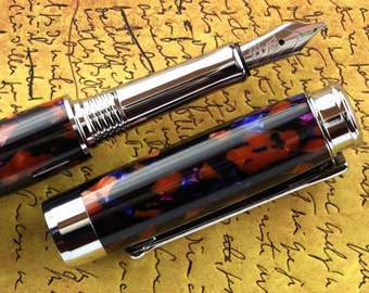 Calligraphy Fountain Pen - Handmade & Engravable Vintage Mazzucchelli Notturno Body - Bock 1.1mm Stainless Steel Size 5 Stub Calligraphy Nib